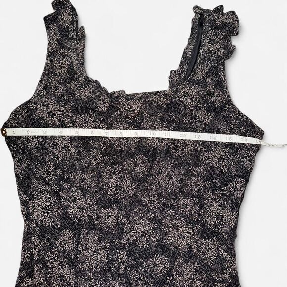 90s Eva Blue Black and Tan floral beaded ruffle dress - Picture 6 of 8